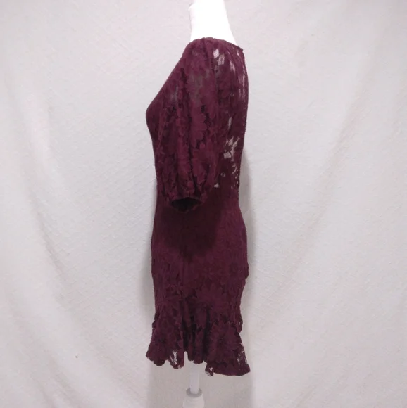 NWOT Saints + Secrets Maroon Lace Floral Dress - Picture 3 of 10